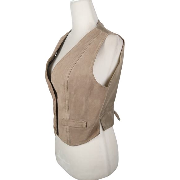 Vintage 70s Sears Jr Bazaar taupe tan suede leather vest M - Picture 3 of 5